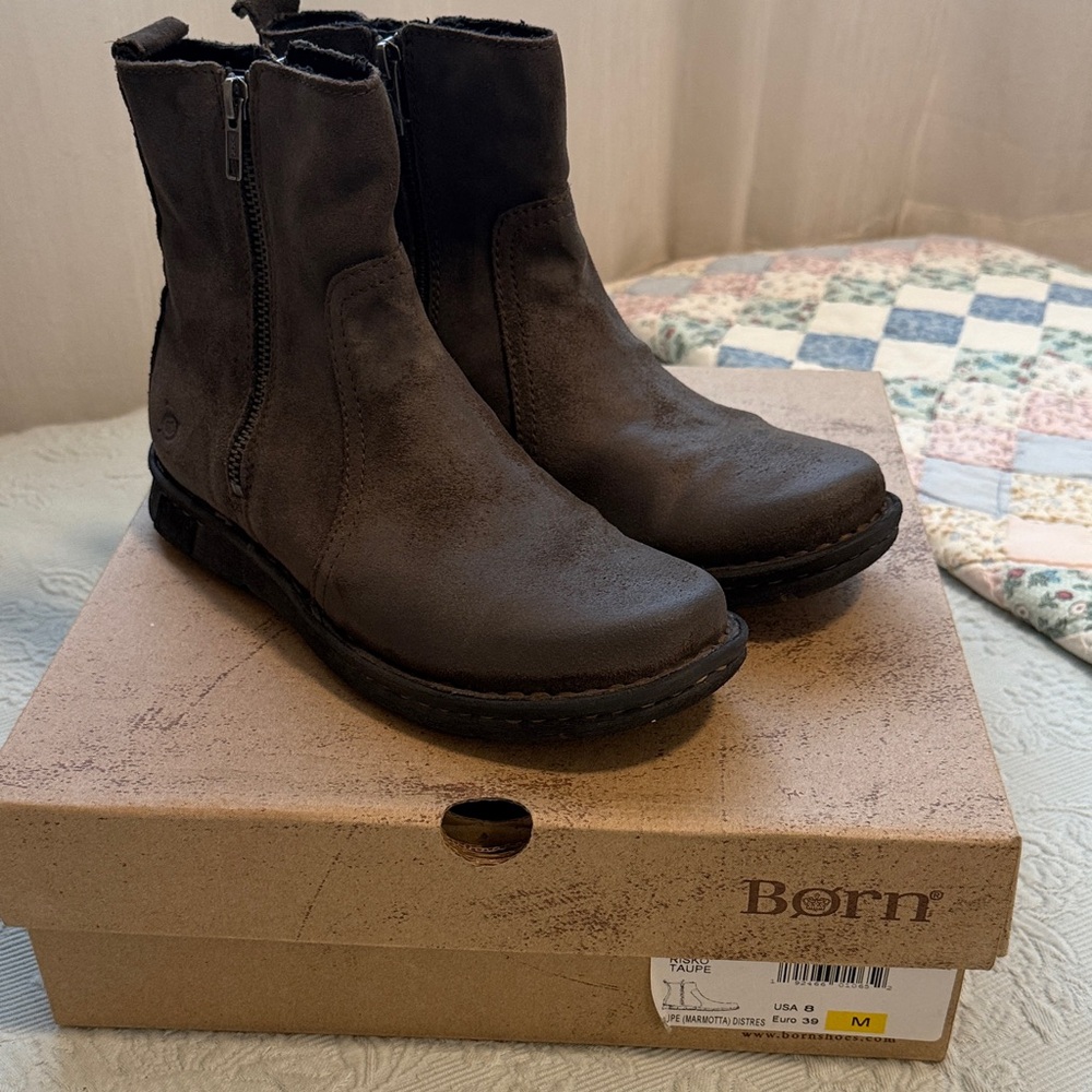 Born Taupe Suede Side-Zip Ankle Boots